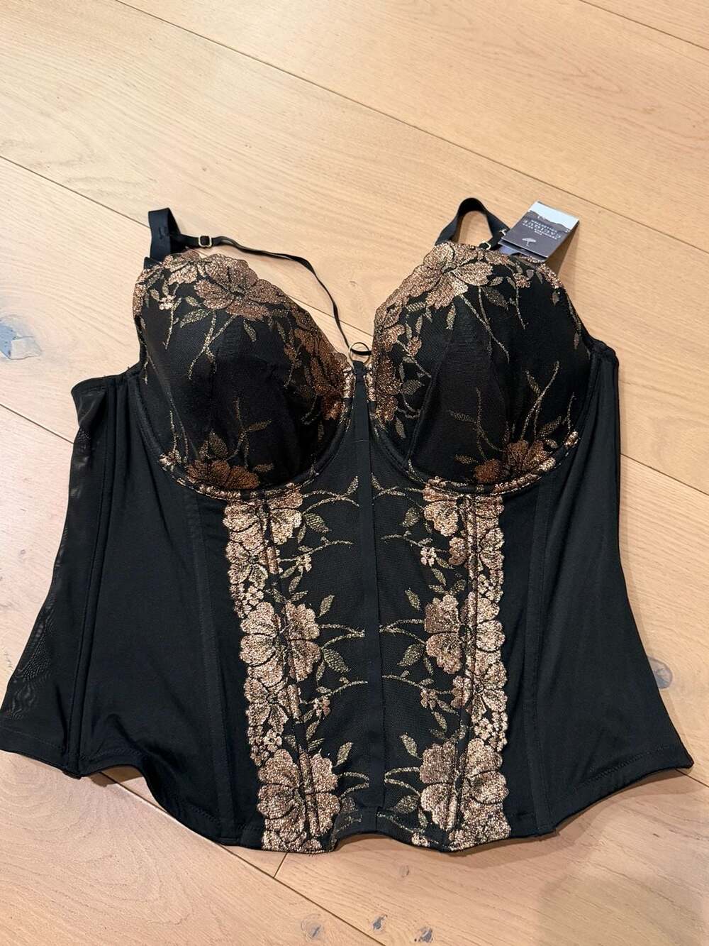 Cacique Seriously Sexy Collection Black and Gold Floral Corset 42D